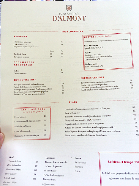 menu restaurant hotel de crillon